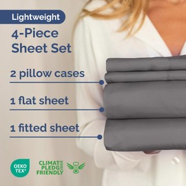 4 Piece Bed Sheet Set King Size - Comfy, Breathable & Cooling - Soft, Cozy Bedding Set w/ 8-16 Inch Deep Pockets - 1 Flat & 1 Fitted Sheet & 2 Pillowcases - Wrinkle Free & Fade Resistant - Dark Grey