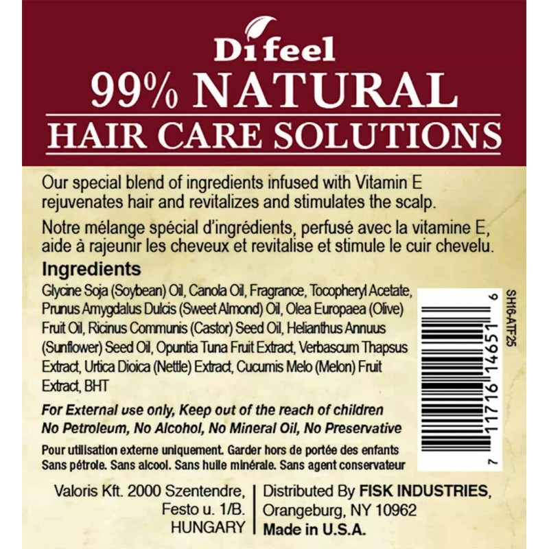 Difeel Premium 99% Natural Anti-Frizz Hair Oil w/Olive Oil, Vitamins