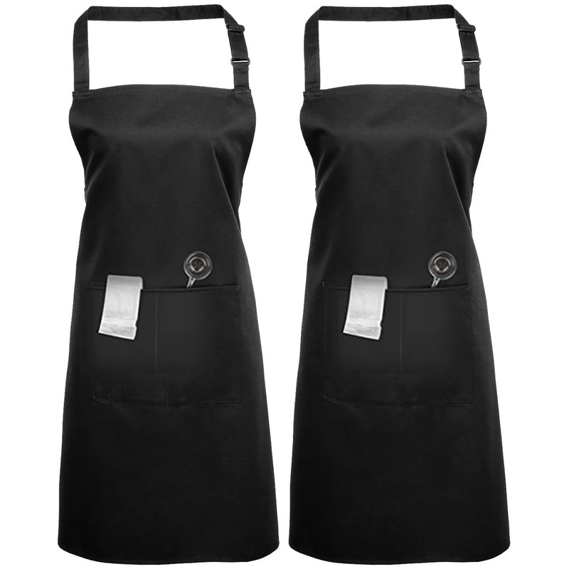 Apron,2 Pack H HOME-MART Adjustable Bib Chef Apron Cooking Apron