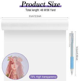 Sewing Pattern Paper (31 cm x 46 m) Transparent Paper Roll Sketch Roll Tissue Paper Painting Paper with 1 x Paper Cutter Pen Architect Paper Roll for Drawing Sketching Packaging