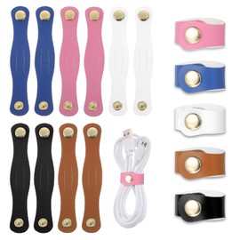 Tyqour 10pcs PU Leather Strap Cord Organizer, Cable Straps, Reusable Cable Ties for Electrical Cords, Snap Closure for Charging and Power Cords Headphone Organizer
