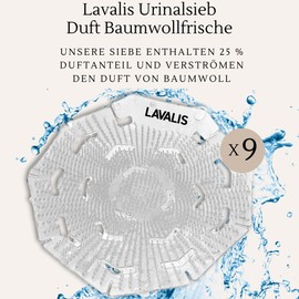 Lavalis Urinal Sieve (Pack of 9) Scented Cotton Freshness, Splash Guard for Men Toilet, Urinal Insert Mat for Each Pissoir, 30 Days Fresh Effect, Round White