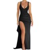 Memoriesea Women's Sexy Plunge Neckline Bodycon Ruched High Slit Party
