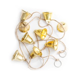 MrMrKura Vintage Jingle Bells Hanging String, 9 Polished Brass Bells Decorative Hanging Bells Wind Chimes Bell Decoration Gifts for Home Garden Decor Crafts (53 inches Long)