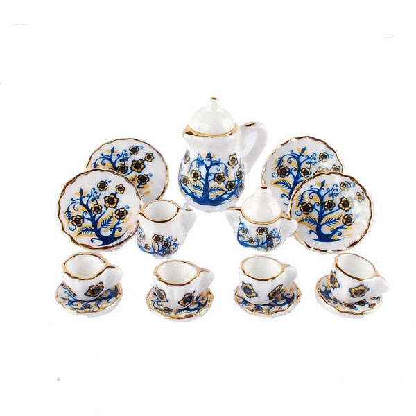 NW 1 Set 15 Pieces 1:12 Ceramics Tea Cup Set Lovely Dollhouse Decoration Set Dollhouse Kitchen Accessories(#13)