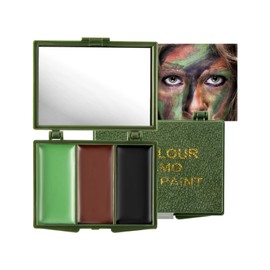 3 Color Camo Face Paint, Eye Face Body Camo Paint, Waterproof Colors Palette, Professional Semi-matte Greasepaint Makeup for Hunting Outdoor Sports Baseball Game Cosplay Costume(Brown,Black,Green)