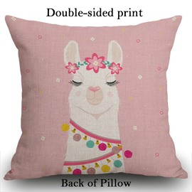 Smooffly Decorative Cushion Cover Square 18x18 Cute Cartoon Llama Pink Animal Art Drawing Funny Girl Greeting Happy Llamas Love Home Decor Throw Pillow Cover Pillowcase 45 x 45 cm 18 x 18 inches