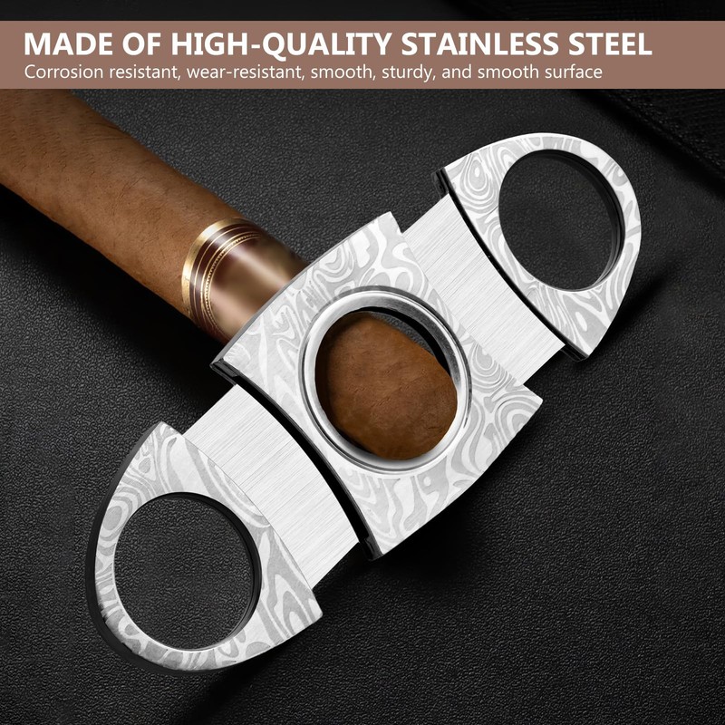 GALAMAX Cigar Cutter, Silver Grain Damascus Stainless Steels Cigar Cutter