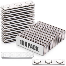 Chinco 100 Sets Magnetic Name Tags Name Tag Magnet Adhesive Badge Metal Pin Magnetic Back Silver Nametag Fasteners for Trade Shows Shirts(3 Neodymium Magnets)