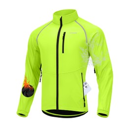 Men's Winter Cycling Jackets Thermal Warm Water Resistant Bike Running Windproof Fleece Cold Weather Mountain Biking Bicycle Riding Gear(Fluorescent Yellow,XXL)