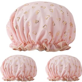 Dayoli double waterproof shower hair cap pink 3pcs / 데이올리 이중방수 샤워 헤어캡 핑크 3개