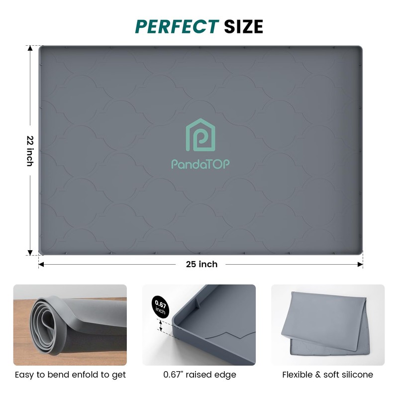 Under Sink Mat, 25" x 22" Silicone Kitchen Cabinet Tray,