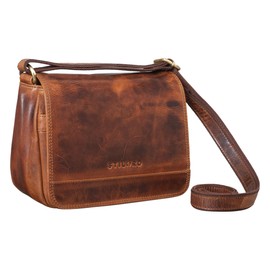 STILORD 'Malou' Vintage Leather Handbag for Ladies Elegant Shoulder Bag Small Women's Purse Classic Crossbody Bag Evening Bag Party Bag Genuine Leather, Colour:Kara - Cognac
