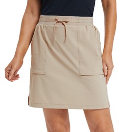 BALEAF Women's Golf Skort 18" Knee Length Skirt with Biker Shorts Pockets Stretch Elastic Waist for Tennis Hiking Khaki Size XXL