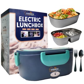 GABNICO Heated Lunch Box - Electric Lunch Box - Food Heater with Dual Power 12V/110V - Portable Heated Lunch Container with Utensils & Carry Bag - Deluxe Warming Box for Women, Office & Travel (Green)