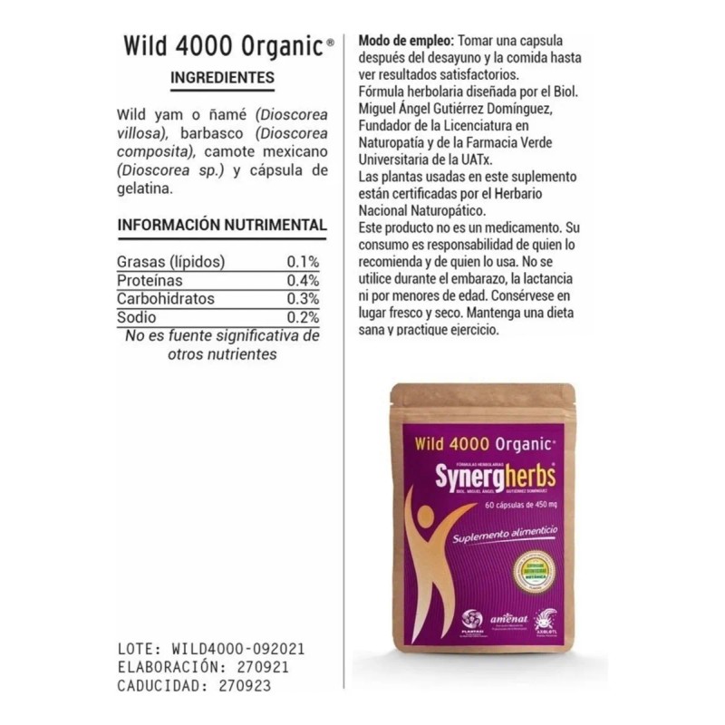 ame Silvestre Barbasco Wild Yam Camote 200 Cap Neutro