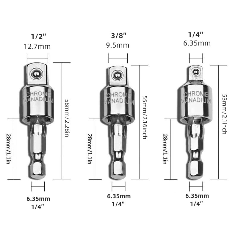 NestNook 3-Piece 360° Rotatable Socket Adapter Set, Impact Driver Conversion