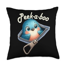 Funny - Peek-a-boo - Bird Throw Pillow