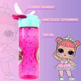 L.O.L. Surprise! Kids Water Bottle With Straw - Pink And Blue LOL Dolls Design - Carry Handle - BPA Free Water Bottle - 700ML - Leakproof Water Bottle