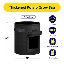 iPower 7 Gallon 5 Pack Potato Grow Bags with Flap and Harvest Window, Garden Planting Pot with Durable Handle, Thickened Nonwoven Fabric Container for Tomato, Carrot, Vegetable and Fruits