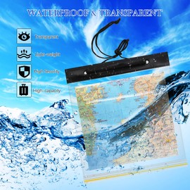 Sumind Waterproof Card Case Transparent Map Cover Camping Cards Bag PVC Hiking Map Holder with Clear Window and Neck Strap for Hiking Camping 31 x 28 cm, as shown in the picture