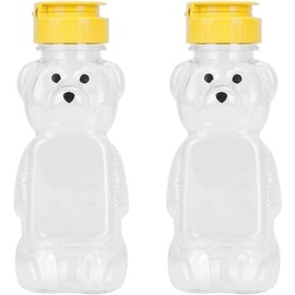 Zhhuoc 2Pcs Yellow 8 Oz Plastic Bear Honey Bottle Jars, Empty Honey Squeeze Bottle with Flip-top Lid for Storing and Dispensing, Flap Caps for Storing Garlic