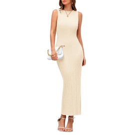 PRETTYGARDEN Women's 2025 Summer Casual Maxi Dresses Ribbed Knit Sleeveless Bodycon Elegant Going Out Beach Vacation Clothes (Apricot,Small)