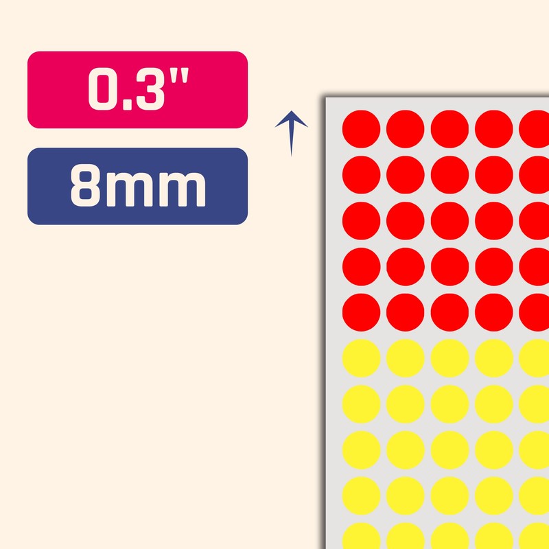 10,000 Pieces - 8mm Dot Stickers, Coloured Sticky Dots Labels