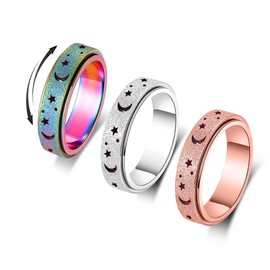 OreilleStar Anxiety Ring for Women Spinner Ring Fidget Ring Stainless Steel Fidget Toys Adults Spinner Rings Fidgit Rings Set Rose Gold Silver Rainbow Size 9