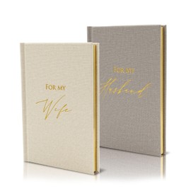 Hard Cover Vow Books (Set of 2) - For My Husband & For My Wife Grey & Cream Pocket Sized Foil Embossed Wedding Ceremony Vow Renewal Speech Notebook Planner, Gift for Bride & Groom Newly Engaged Couple
