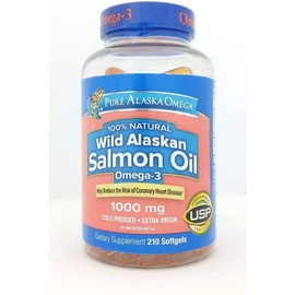 Pure Alaska Omega-3 Aceite de salmón alaska salvaje 1000mg cápsulas blandas, Anaranjado, 210 Caps (el empaque puede diferir)