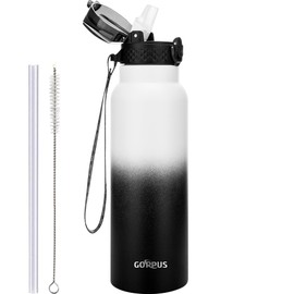 GOPPUS 750 ml/24 oz Stainless Steel Water Bottle with Straw 0.75 Litre Hot Water Bottle Double Walled Steel Water Bottles Insulated Water Bottles Leak-proof Cold Water Bottle Adults