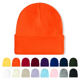 AGLIFEFY Winter Beanie Acrylic Knit Cuffed Plain Hats Skull Cap Warm Beanies for Men Women Orange
