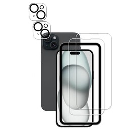 HKKAIS Easy Alignment Frame Designed For iPhone15 Tempered Glass Screen Protector 2-Pack Camera Lens Protector Film 2-Pack