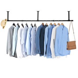 Oroonoko 72inch Industrial Pipe Clothes Garment Rack Ceiling Mount For Hanging Rod Bar for Laundry Room Up to Max Load 135Lb