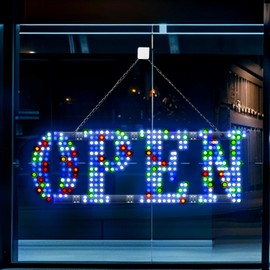 40'' x 14" Flash Led Open Signs for Buisness, Ultra Bright Large Open Closed Sign with Hanging Installation, Light Up Sign for Bar Store Restaurant Office Hotel Salon RGB