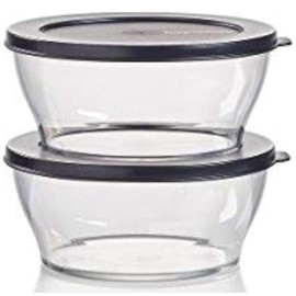 Tupperware Clearly Elegant 4.2 cup 990ml Bowl Set of 2 Black Seal