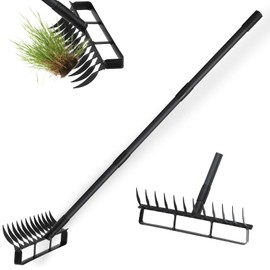 FreshFarm Stirrup Hoe with 76.8" Adjustable Long Handle Hula Hoe Weed Puller Heavy Duty Garden Hoe with 12 Tines Rake 2-in-1 Gardening Tool for Loosening Soil, Gathering Leaves, Weeding
