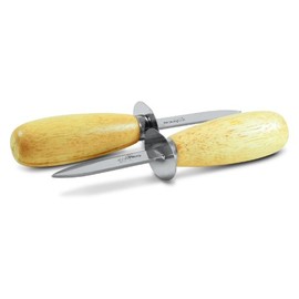 Winco 6-Inch Oyster Knife, Oyster Shucker, Clam Knife, Stainless Steel, w/Sheath Hand-Guard, Wooden Handle, Set of 2