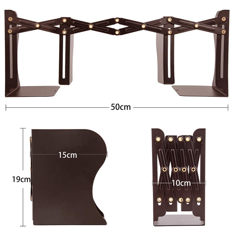ALIOBC Bookstand, Extendable, Bookends, Won't Fall Down, Metal Tabletop Bookcase,