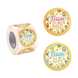 500pcs Bee Gender Reveal Stickers, 2 Inch Team Girl & Team Boy Gender Reveal Decal Labels Little Bee Party Supplies for Baby Shower She or He Vote Game