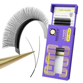 SEEDEW Single Tip 2D Y Lash Extensions, 0.07mm D Curl MIX8-15mm 12 Rows/Tray, PBT Soft Natural False Eyelashes Grafting for Beginner/Tech Artist, Beauty Salon(Matte Black-0.07-D-MIX8-15mm)