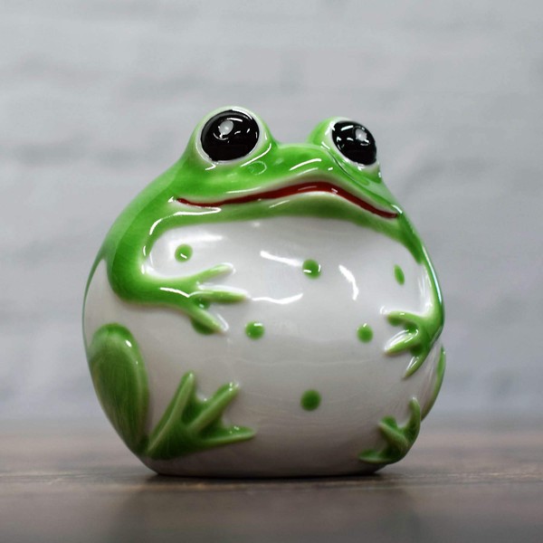 Frog Figurine, Kutani Ware, Lucky Frog, Blue Kutani/Yellow-Green Pottery, Lucky Charm, Feng Shui Item