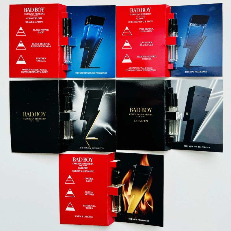 Carolina Herrera Bad Boy Cologne Collection Sample Spray Vial 5pc