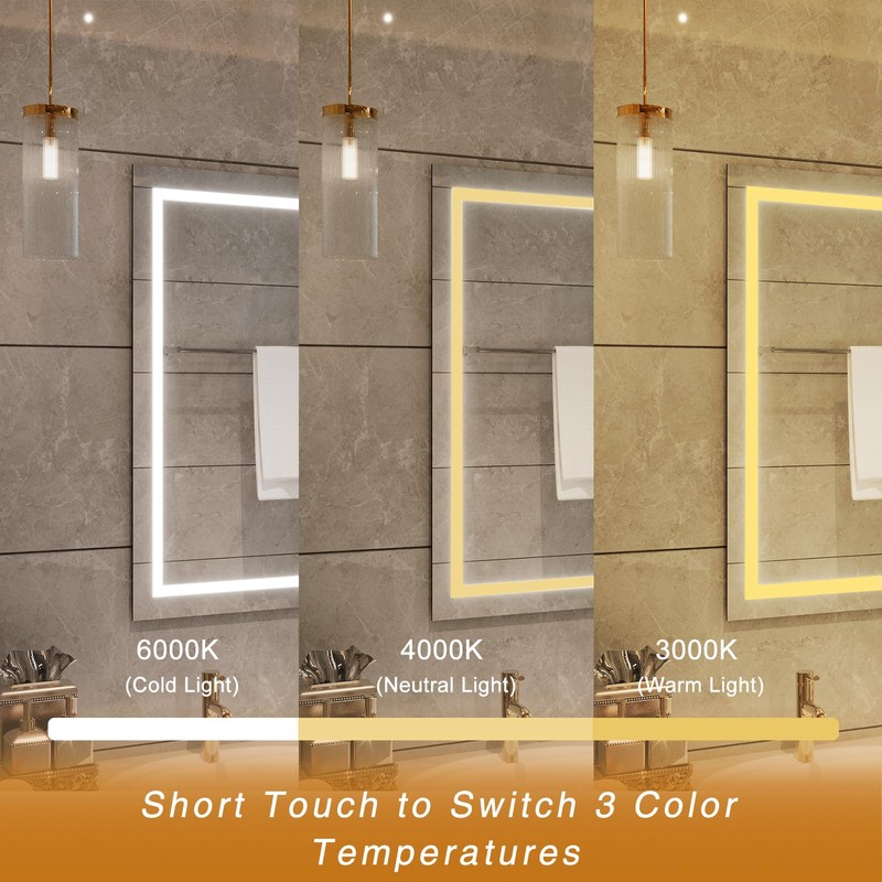 24"x32" LED Bathroom Mirror with Front Lights, Dimmable Vanity Mirror