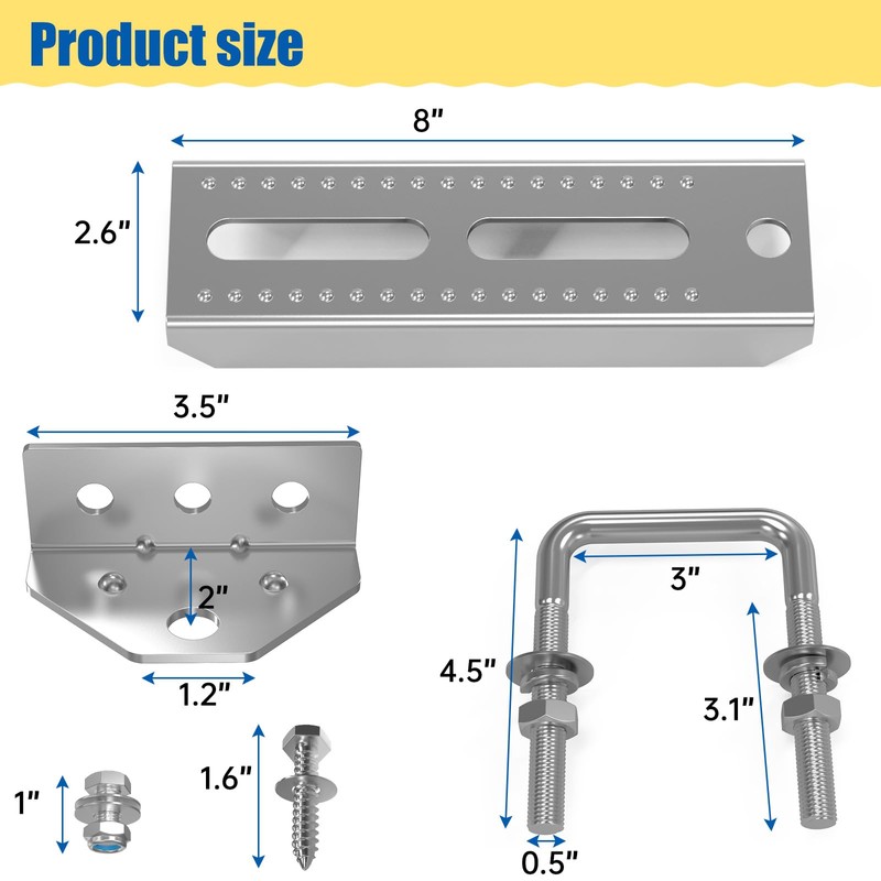 4 PCS 8" Galvanized Swivel Top Bunk Bracket Kit for