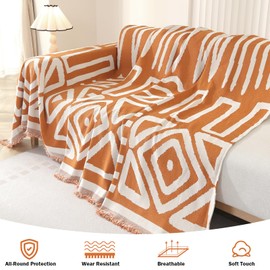 OstepDecor OstepDecor Boho Sectional Couch Covers 2 Pieces, L Shaped Sofa Cover, Chenille Couch Cover for Dogs Washable, Couch Cover Blanket, Sofa Slipcover for 2-3 Cushion Couch (71"x118"+91"x134", Orange)