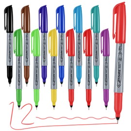Affisure Permanent Markers, Ultra Fine Point Markers Set,12 Assorted Colors Work on Wood, Plastic, Paper, Metal, Stone, Glass for the Artist、Kids、Adult, 12 Count