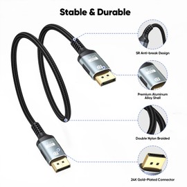 Breilytch Short DisplayPort Cable 2.1 1.5FT, 16K Display Port 2.1 DP to DP Cable (8K@240Hz, 4K@240Hz) HDR, DSC 1.2a Compatible with KVM FreeSync Gaming Monitor PC 5090 7900XTX