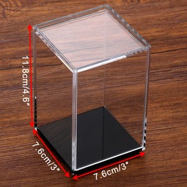 JUXYES Pack of 4 Clear Acrylic Display Case with Sliding Door for Mini Action Figures, Stackable Display Case Cube Small Showcase Free Standing Dustproof Collectibles Protection Box, Black Bottom
